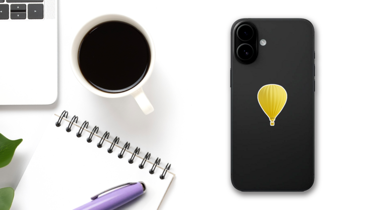 Yellow Hot Air Balloon Sticker on a Phone (New) example