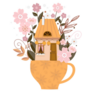 Yellow House in Cup with Flowers and Plants Sticker