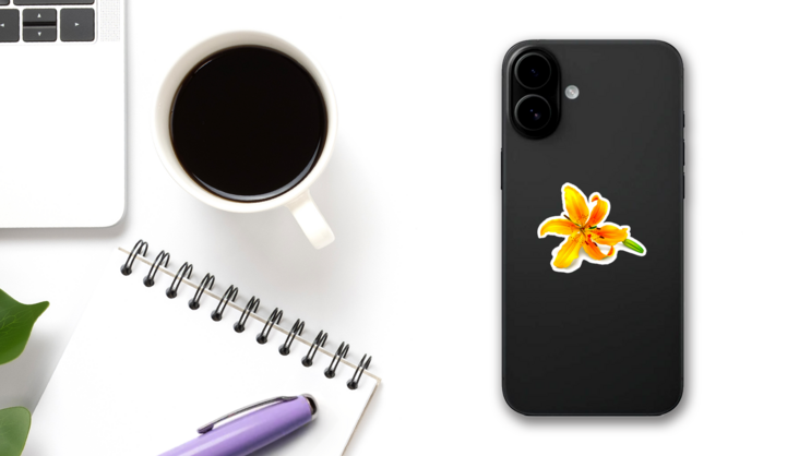 Yellow Lily Flower With Buds Isolated On A White Sticker on a Phone (New) example