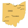 Yellow Map Of Ohio With Largest Cities Labeled Sticker
