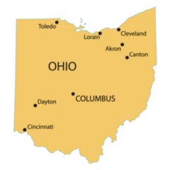 Yellow Map Of Ohio With Largest Cities Labeled Sticker