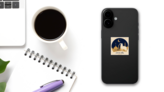 Yellow Ram Moon Sticker on a Phone (New) example
