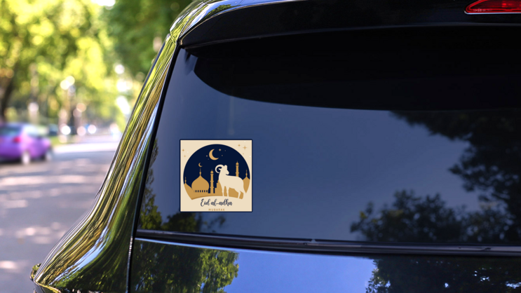 Yellow Ram Moon Sticker on a Rear Car Window (New) example