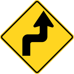 Yellow Right Then Left Turn Sticker