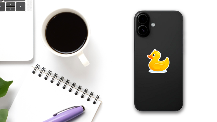 Yellow Rubber Duck Illustration Cartoon Sticker on a Phone (New) example