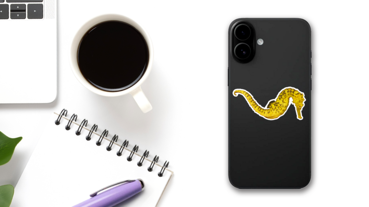 Yellow Seahorse Isolated On White Sticker on a Phone (New) example