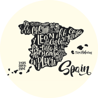 Yellow Silhouette Of The Map Of Spain With Handwritten Names Sticker