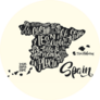 Yellow Silhouette Of The Map Of Spain With Handwritten Names Sticker
