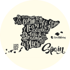 Yellow Silhouette Of The Map Of Spain With Handwritten Names Sticker