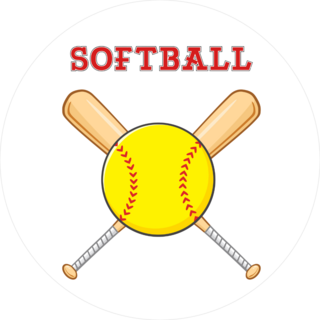 Yellow Softball Over Crossed Bats Circle Sticker
