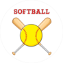 Yellow Softball Over Crossed Bats Circle Sticker