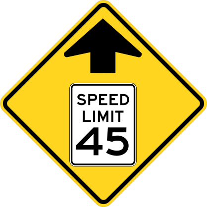 Yellow Speed Limit 45 Ahead Sticker