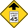 Yellow Speed Limit 45 Ahead Sticker