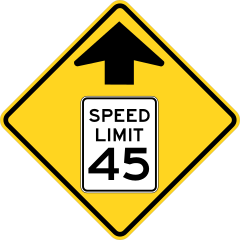Yellow Speed Limit 45 Ahead Sticker