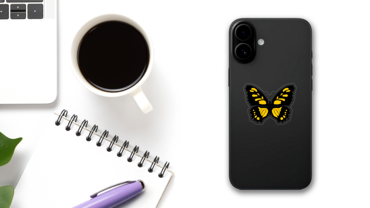 Yellow Spotted Butterfly Sticker on a Phone (New) example