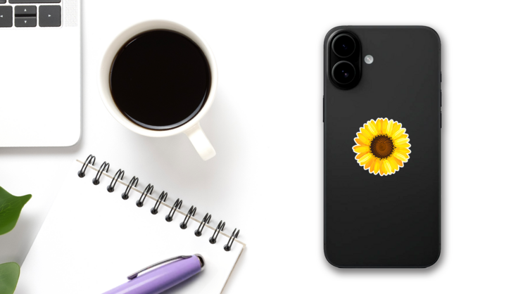 Yellow Sunflower Sticker on a Phone (New) example
