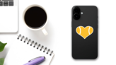 Yellow Tennis Ball Heart Sticker on a Phone (New) example