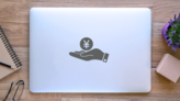 Yen In Hand Sticker on a Laptop (New) example