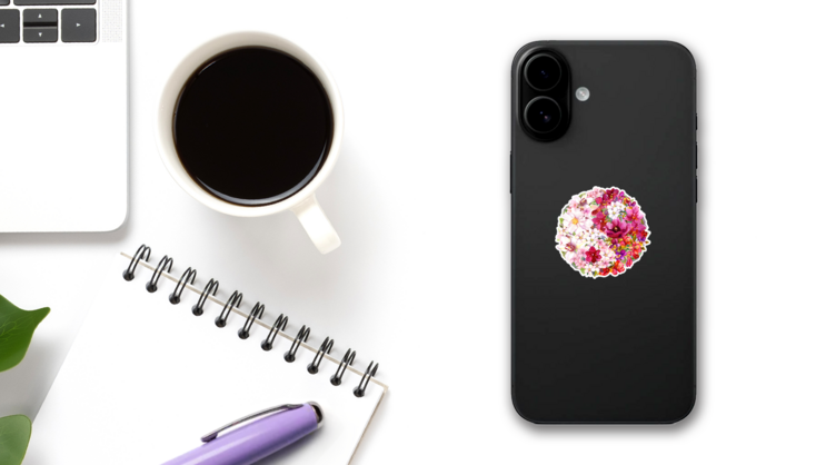 Yin Yang Symbol With Flowers Sticker on a Phone (New) example