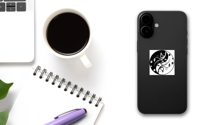 Yin Yang Symbol With Ornaments Sticker on a Phone (New) example