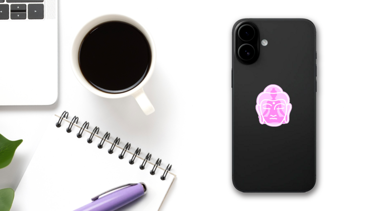 Yoga Lotus Pose In Pink Sticker on a Phone (New) example