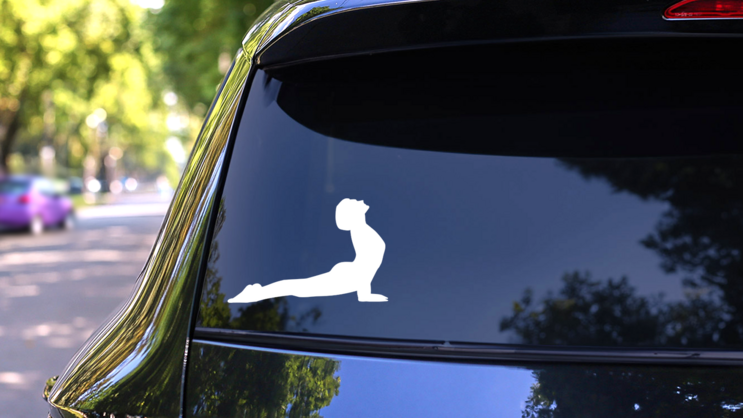 Yoga Upward Facing Dog Sticker on a Rear Car Window (New) example
