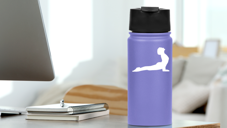 Yoga Upward Facing Dog Sticker on a Water Bottle (New) example