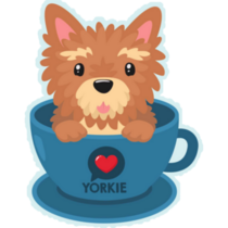 Yorkie In Blue Cup Sticker 