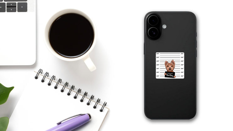 Yorkshire Terrier Criminal Sticker on a Phone (New) example