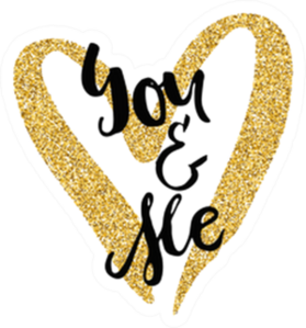 You and Me Gold Glitter Heart Sticker