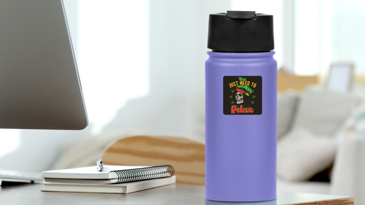 You Just Need To Relax Rasta Skull Sticker on a Water Bottle (New) example