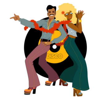 Young 70s Disco Couple Record Music Sticker 