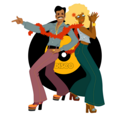 Young 70s Disco Couple Record Music Sticker 