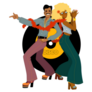 Young 70s Disco Couple Record Music Sticker 