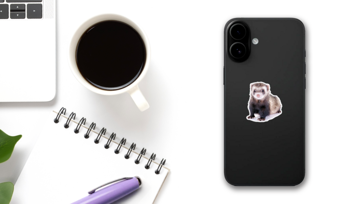 Young, Brown Ferret Sticker on a Phone (New) example