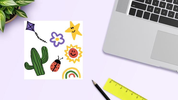 Young Doodle Sticker Sheet on a Desk (New) example