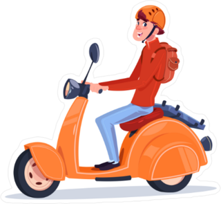 Young Guy Riding Electric Scooter Motorcycle Sticker