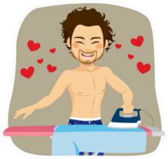 Young Happy Sexy Shirtless Man Ironing Sticker