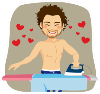 Young Happy Sexy Shirtless Man Ironing Sticker