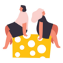 Young Man And Woman Holding Huge Cheese Sticker