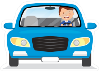 Young Man Driving Blue Car Sticker