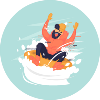 Young Man Rides On A Tube Sled In The Snow Sticker