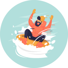 Young Man Rides On A Tube Sled In The Snow Sticker