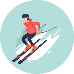 Young Man Riding On Skis On Snow Sticker