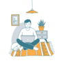 Young Man Sits On The Floor On The Carpet Working At Home Sticker