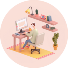 Young Man Sitting At Office Desk Working From Home Sticker