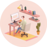 Young Man Sitting At Office Desk Working From Home Sticker