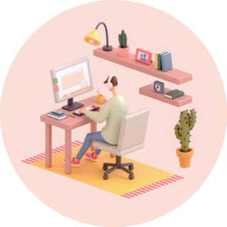 Young Man Sitting At Office Desk Working From Home Sticker