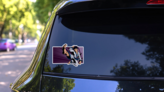 Young Martial Artist Performing A Flying Karate Kick Sticker on a Rear Car Window (New) example