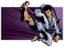 Young Martial Artist Performing A Flying Karate Kick Sticker